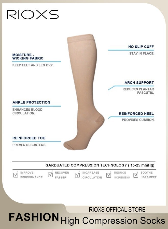 RIOXS 4 Pairs High Compression Socks, Solid Compression Knee High Socks for Men and Women, Unisex Tall Boot Socks, Compression Closed Toe Long Stockings for Circulation, Comfy Tights Socks Best Support for Athletic Running Cycling Work and Medical Use - Image 4