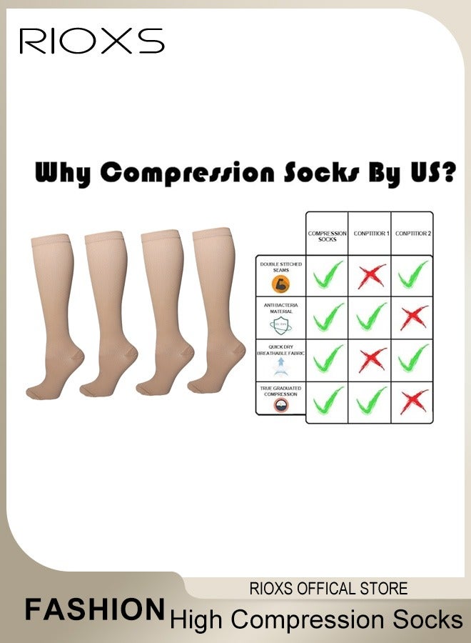 RIOXS 4 Pairs High Compression Socks, Solid Compression Knee High Socks for Men and Women, Unisex Tall Boot Socks, Compression Closed Toe Long Stockings for Circulation, Comfy Tights Socks Best Support for Athletic Running Cycling Work and Medical Use - Image 3