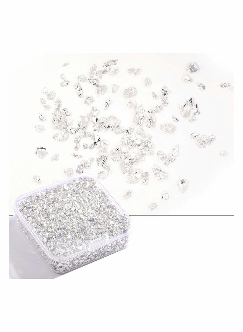 Silver Crushed Glass Stone for DIY Epoxy Resin Art Jewelry Making 80g Box