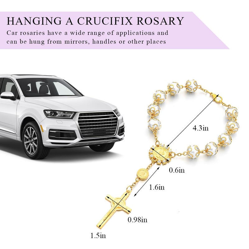 Generic Ohleats Car Rosary for Rearview Mirror, Personalized Rear View Cross Blessing Beads Decor, Auto Rearview Catholic Rosary Hanging Pendant, Interior Men Women Car Accessories (Golden-1PCS)  - Image 2