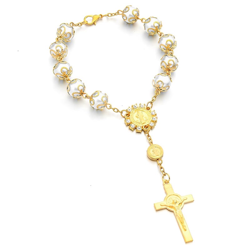 Generic Ohleats Car Rosary for Rearview Mirror, Personalized Rear View Cross Blessing Beads Decor, Auto Rearview Catholic Rosary Hanging Pendant, Interior Men Women Car Accessories (Golden-1PCS)  - Image 1