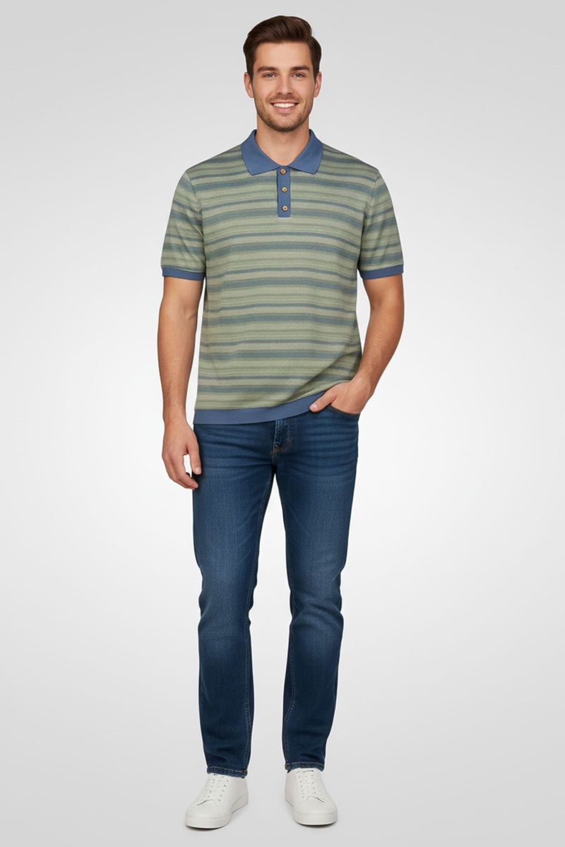 Rainforest Men Regular Fit Short Sleeve Stripe Polo Shirt, Multicolor - Image 1