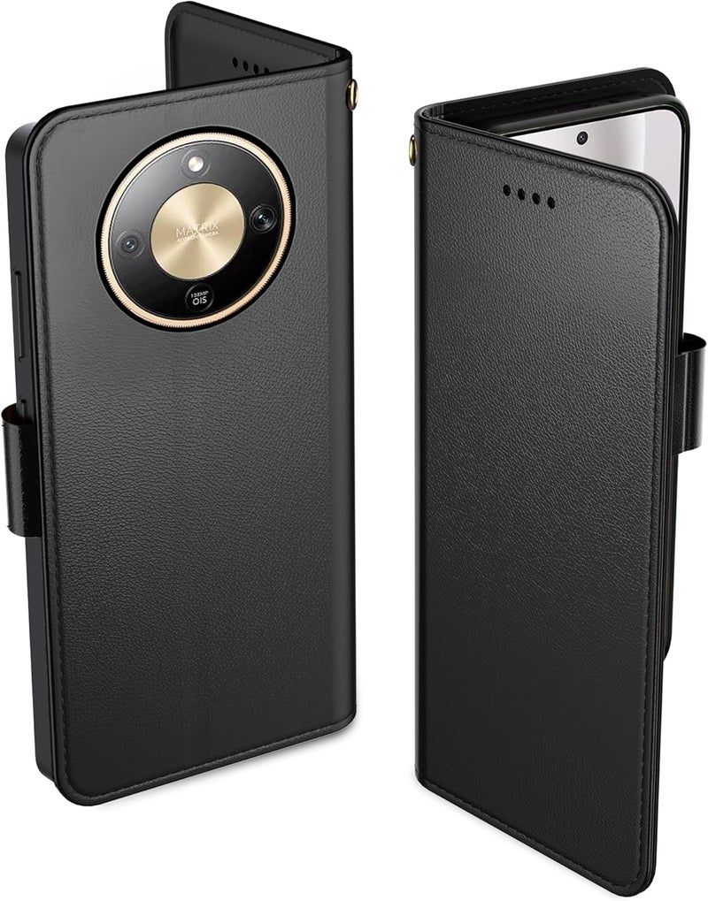 غطاء هاتف من الجلد القابل للطي لهاتف Honor X9d 5G/Honor Magic 8 Lite، مع 3 فتحات للبطاقات وحامل، مقاوم للسقوط، إغلاق مغناطيسي، متوافق مع هاتف Honor X9d 5G/Honor Magic 8 Lite - أسود - Image 1