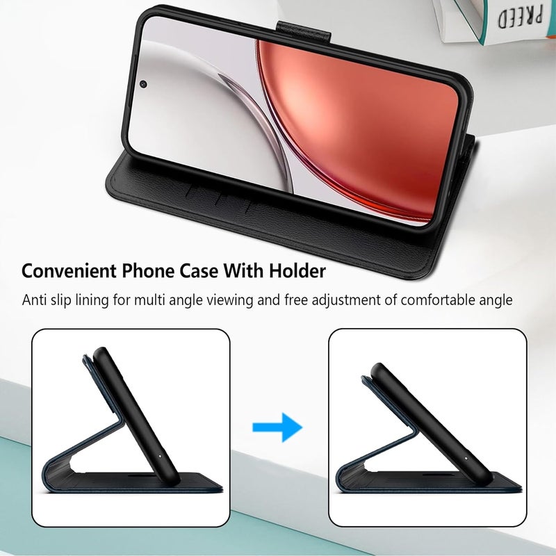 غطاء هاتف من الجلد القابل للطي لهاتف Honor X9d 5G/Honor Magic 8 Lite، مع 3 فتحات للبطاقات وحامل، مقاوم للسقوط، إغلاق مغناطيسي، متوافق مع هاتف Honor X9d 5G/Honor Magic 8 Lite - أسود - Image 4