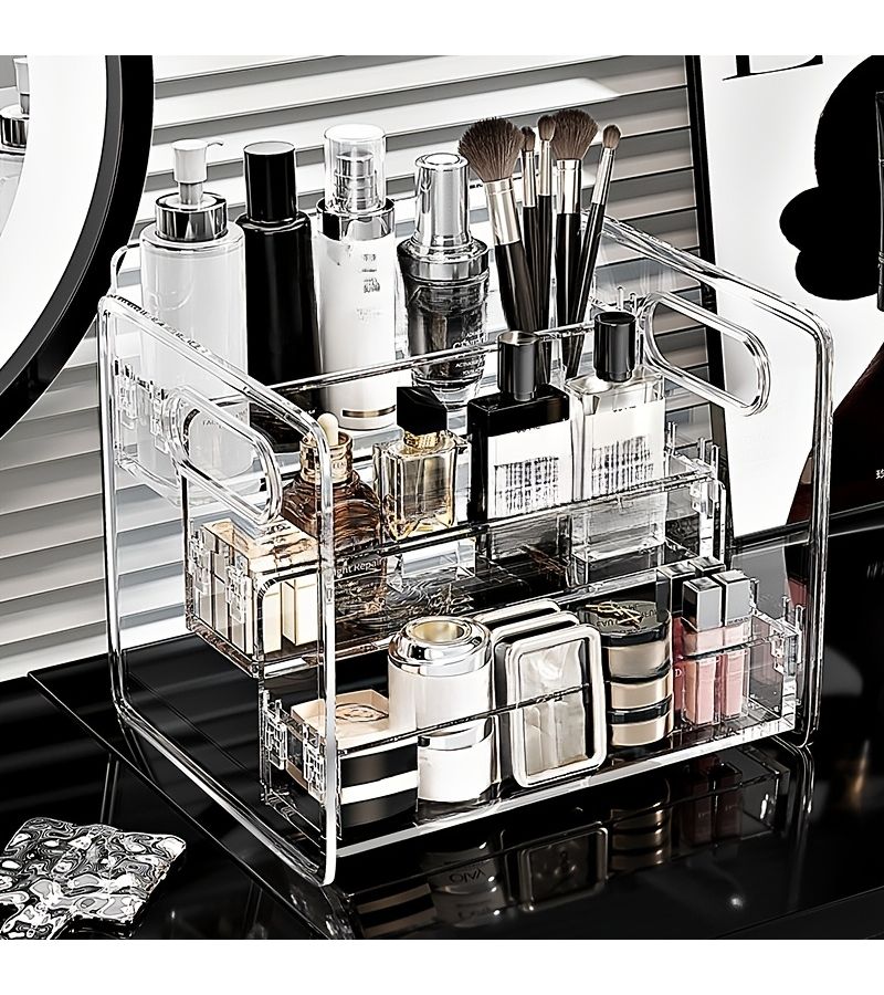 Large Clear Acrylic Multi Layer Cosmetics Storage Box with Multi Compartment Durable Splice Design Stable Support Large Capacity Organizer for Skincare Products - Image 1
