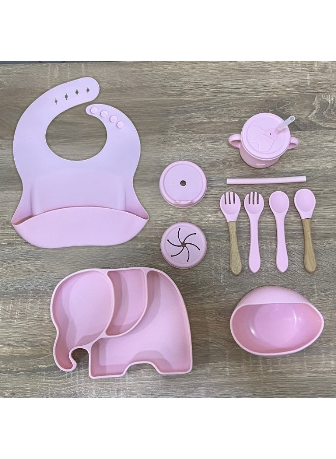شيكو 🐘 مجموعة إطعام وتدريب الطفل على الأكل الذاتي من السيليكون الفاخر - طبق الفيل المقسَّم ووعاء شفط مضاد للانسكاب - Image 2