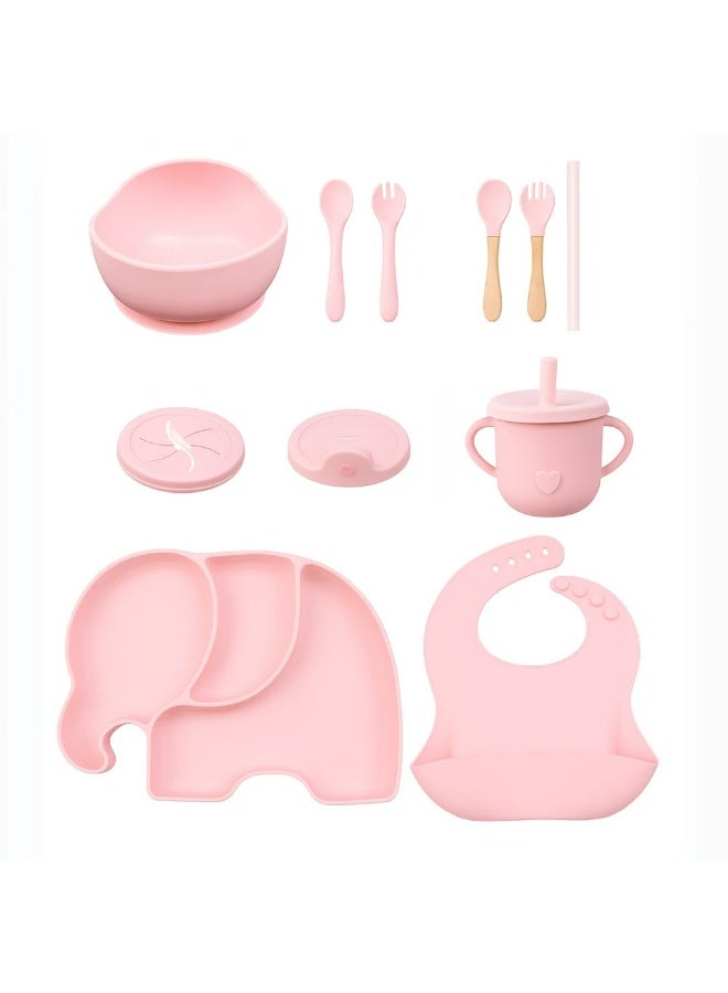 شيكو 🐘 مجموعة إطعام وتدريب الطفل على الأكل الذاتي من السيليكون الفاخر - طبق الفيل المقسَّم ووعاء شفط مضاد للانسكاب - Image 1