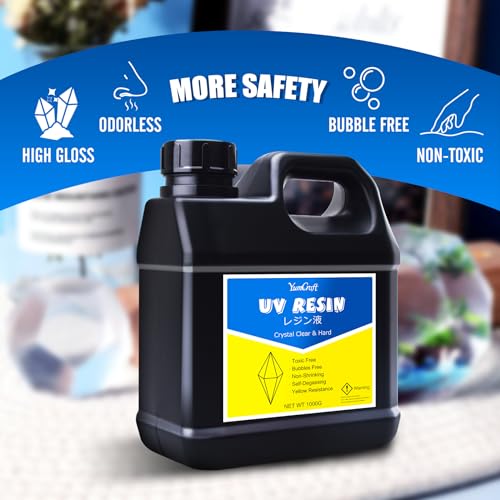 YumCraft راتنج UV - 1,000 جرام راتنج UV شفاف، نوع صلب ذو رائحة منخفضة لصنع المجوهرات، الحرف، الرسم - راتنجات إيبوكسي شفافة خالية من الفقاعات للصب، التماثيل - Image 2
