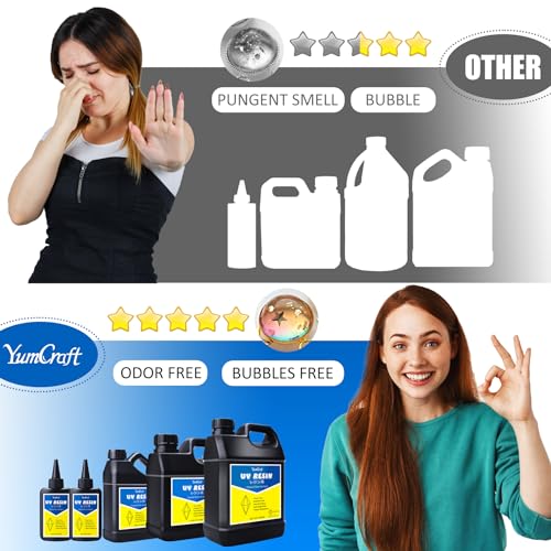YumCraft راتنج UV - 1,000 جرام راتنج UV شفاف، نوع صلب ذو رائحة منخفضة لصنع المجوهرات، الحرف، الرسم - راتنجات إيبوكسي شفافة خالية من الفقاعات للصب، التماثيل - Image 5
