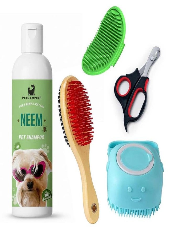 Pets Empire 5-in-1 Dog & Cat Grooming Combo - Pet Shampoo, Self-Cleaning Slicker Brush, Silicone Bath Dispenser, Nail Clipper & Professional Grooming Kit for All Breeds - Image 1