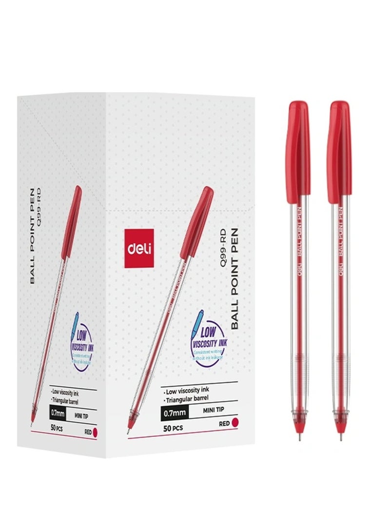 Deli 50-Piece Q99 Ballpoint Pen With 0.7mm Mini Tip Red Ink - Image 1