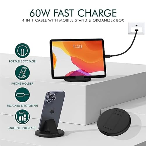 Global Impex Multi-Functional Fast Charging Data Cable Set for Apple, Android, Multi-Type Charging, Type C | USB Data Cable |with Sim Card Slot Tray Eject Pin,Round Storage Box,(Multicolour) - Image 4