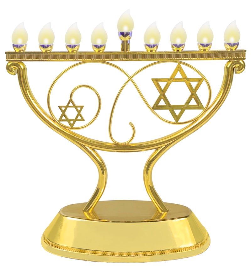 Ner Mitzvah LED Electric Hanukkah Menorah LED Traditional Whimsical Chanukah Menorah Electric Battery or USB Powered and Cord Included Gold
