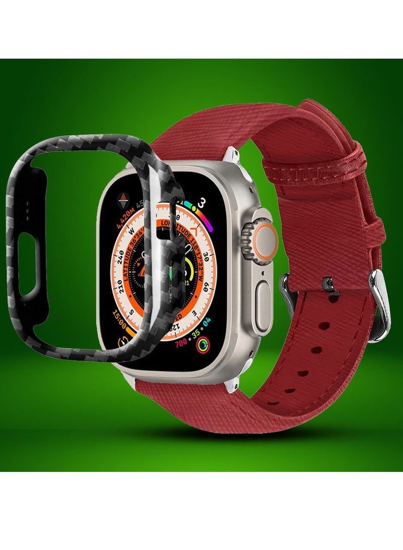 CATANES 2 Packs For Apple Watch Band 49mm Leather Band Buckle Strap Wristband and Carbon Fiber Cup Holder Red - Image 2
