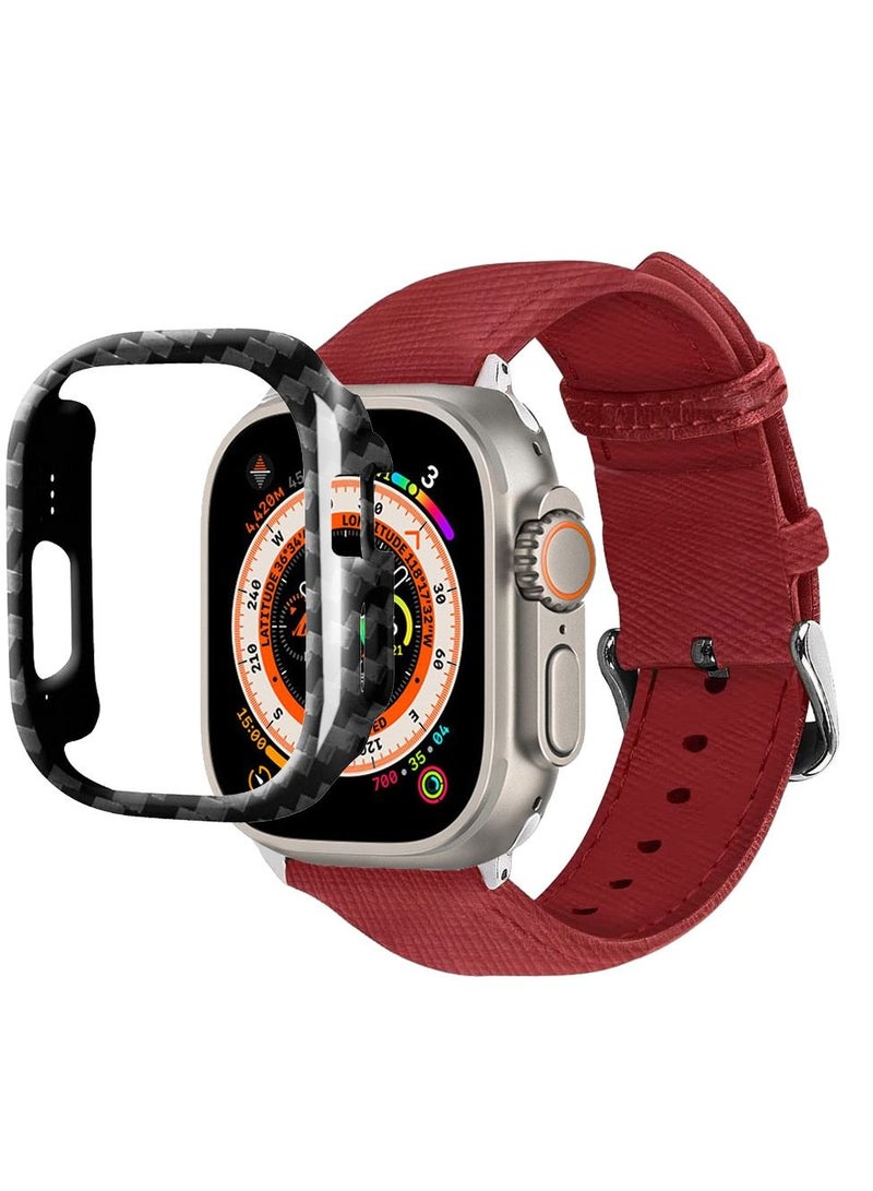 CATANES 2 Packs For Apple Watch Band 49mm Leather Band Buckle Strap Wristband and Carbon Fiber Cup Holder Red - Image 3