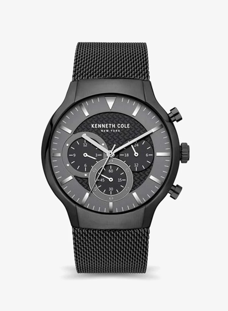 كينيث كول نيو يورك Modern Dress Sport Black Dial Stainless Steel Bracelet Multifunction Watch for Men