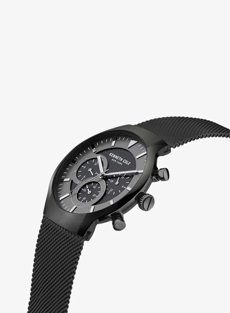 كينيث كول نيو يورك Modern Dress Sport Black Dial Stainless Steel Bracelet Multifunction Watch for Men