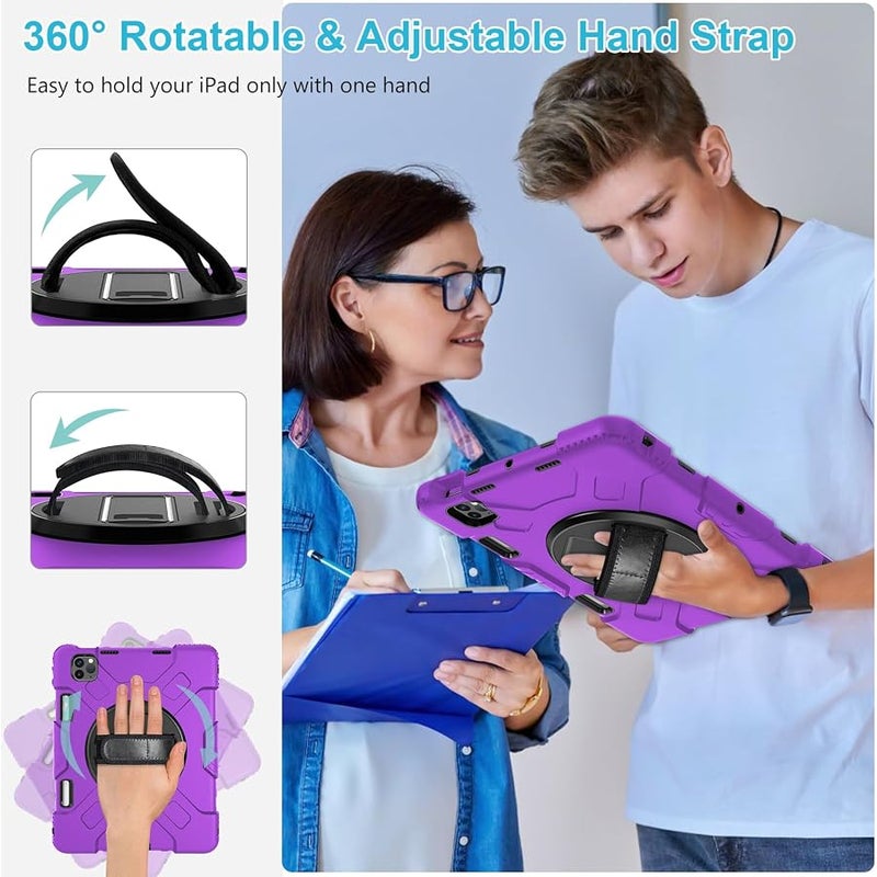 Case for iPad Pro 11 Inch 2022/2021/ 2020/2018: Silicone Cover for iPad 11 Inch 4th/ 3rd/ 2nd/ 1st/ Generation with Screen Protector- Stand- Handle- Shoulder Strap- Pencil Holder- Purple - Image 4