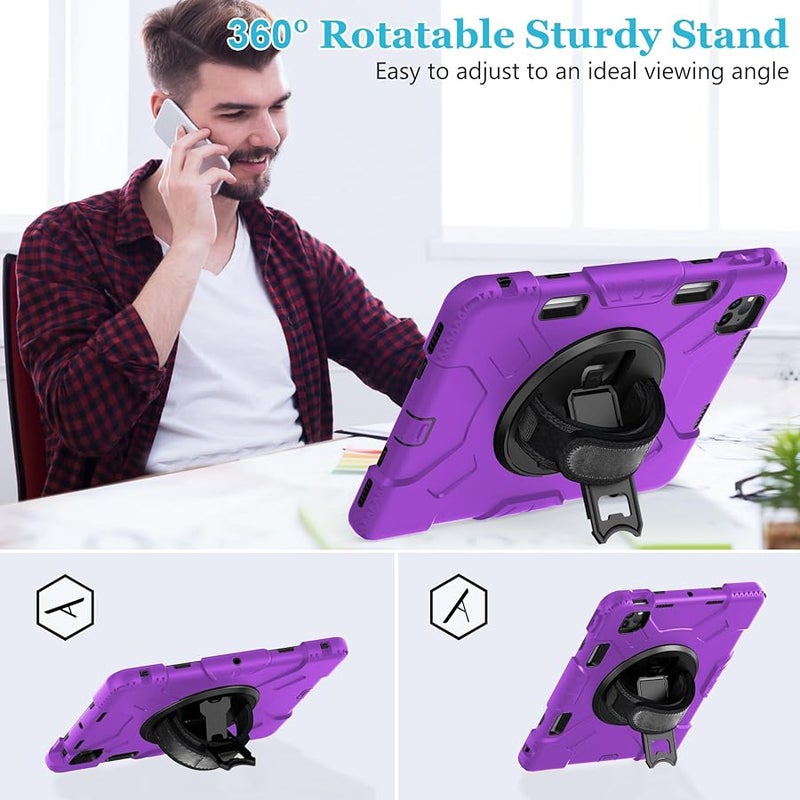 Case for iPad Pro 11 Inch 2022/2021/ 2020/2018: Silicone Cover for iPad 11 Inch 4th/ 3rd/ 2nd/ 1st/ Generation with Screen Protector- Stand- Handle- Shoulder Strap- Pencil Holder- Purple - Image 3