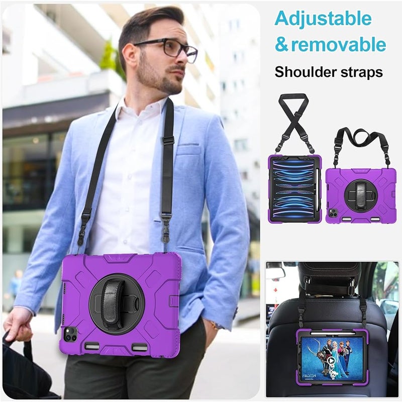 Case for iPad Pro 11 Inch 2022/2021/ 2020/2018: Silicone Cover for iPad 11 Inch 4th/ 3rd/ 2nd/ 1st/ Generation with Screen Protector- Stand- Handle- Shoulder Strap- Pencil Holder- Purple - Image 5