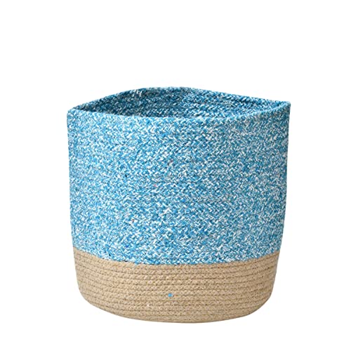 LaVichitra Braided Cotton Baskets | Storage Bins Organizer | Laundry, Toys & Planter Basket- Set of 2 (10 Inch), Aqua - Image 4