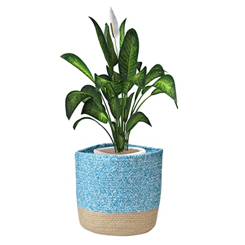 LaVichitra Braided Cotton Baskets | Storage Bins Organizer | Laundry, Toys & Planter Basket- Set of 2 (10 Inch), Aqua - Image 3