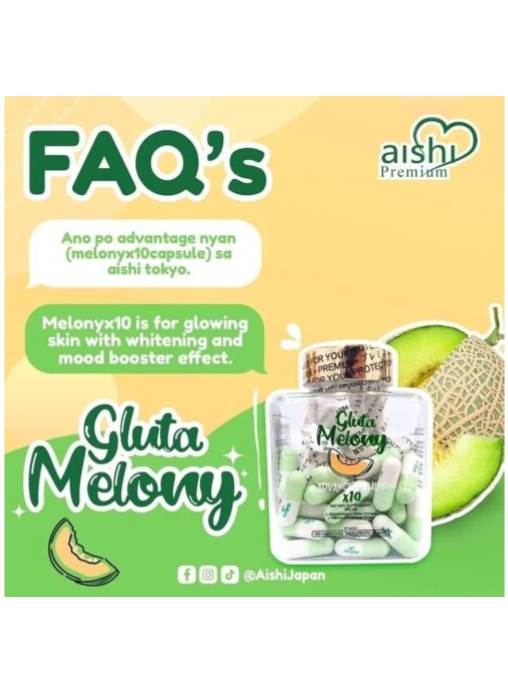 aishi tokyo glutathione ingredients Aishi GLUTA MELONY ADVANCE WHITE X10, skin lightening pills, glutathione,  anti aging 60 cps | Best Price KSA