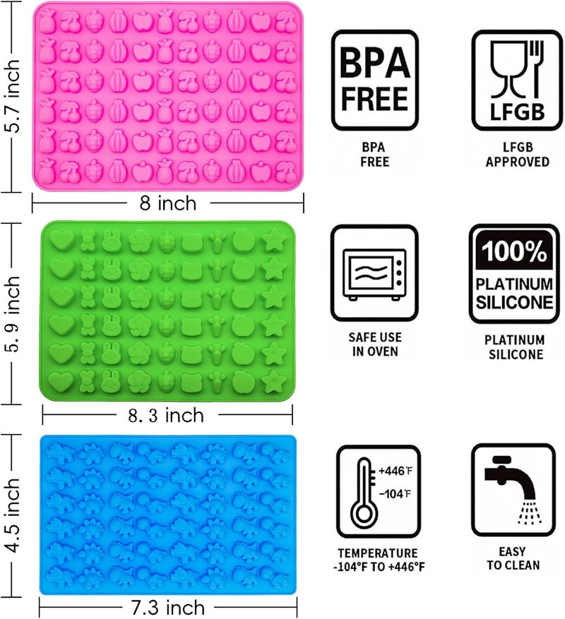 Apiocmy 5Pcs Gummy Candy Molds - Silicone Gummy Dinosaur/Marine Animal/Donut/Small Hearts Shapes/Fruit Snack Mold for Kids with 2pcs Dropper,Non-stick and Bpa Free for Mini Candy Chocolate Gummies Baking - Image 2