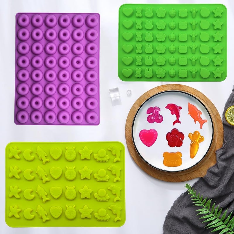 Apiocmy 5Pcs Gummy Candy Molds - Silicone Gummy Dinosaur/Marine Animal/Donut/Small Hearts Shapes/Fruit Snack Mold for Kids with 2pcs Dropper,Non-stick and Bpa Free for Mini Candy Chocolate Gummies Baking - Image 3