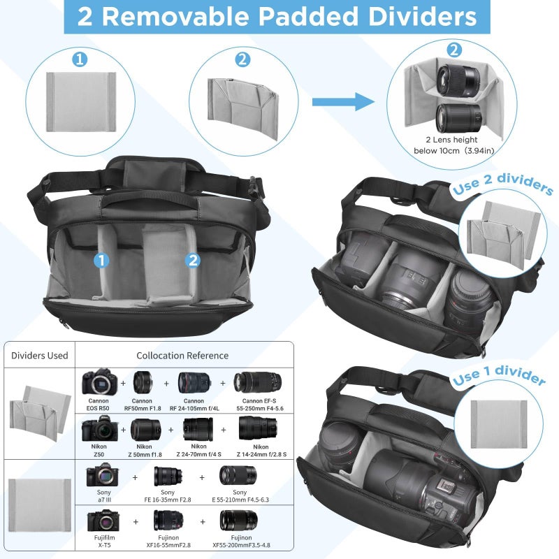 TAAOKA Camera Sling Bag,Waterproof Camera Case with Tripod Holder,Lightweight DSLR/SLR/Mirrorless Camera Bags Crossbody for photographers-Black - Image 2