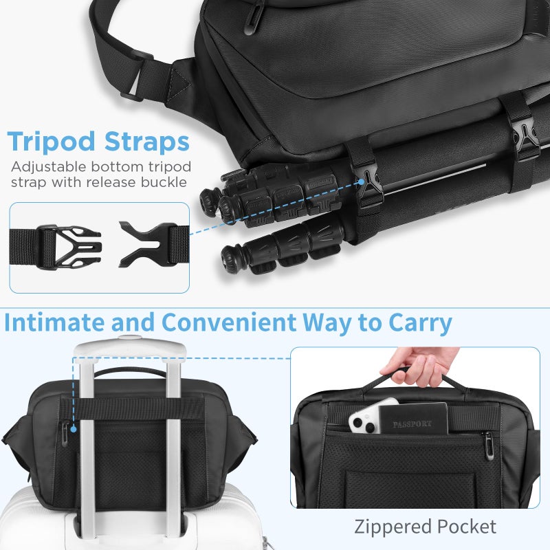 TAAOKA Camera Sling Bag,Waterproof Camera Case with Tripod Holder,Lightweight DSLR/SLR/Mirrorless Camera Bags Crossbody for photographers-Black - Image 5