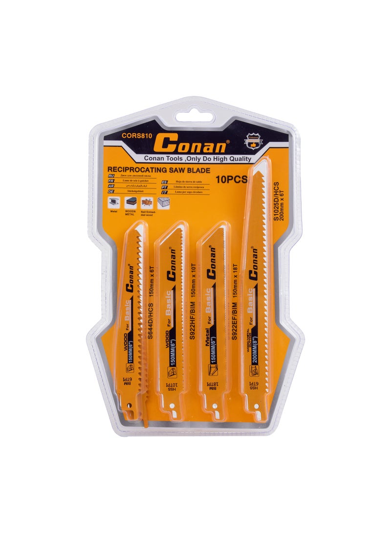 Conan 10-Piece Reciprocating Saw Blade Set – For Wood & Metal – Model CORS810 - Image 1