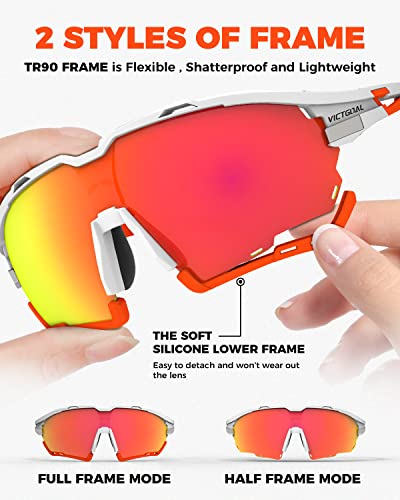 VICTGOAL Cycling Glasses for Men Women with Polarized and Photochromic 2 Lenses Clear Road Bike Running Sports Sunglasses (White) - Image 3