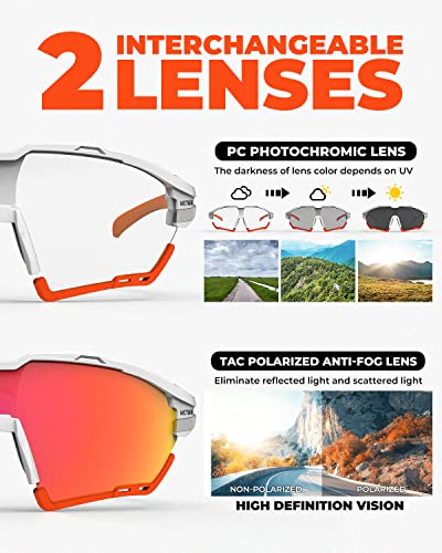 VICTGOAL Cycling Glasses for Men Women with Polarized and Photochromic 2 Lenses Clear Road Bike Running Sports Sunglasses (White) - Image 2