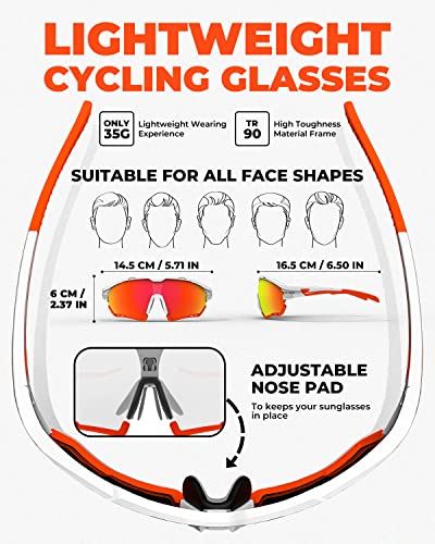 VICTGOAL Cycling Glasses for Men Women with Polarized and Photochromic 2 Lenses Clear Road Bike Running Sports Sunglasses (White) - Image 4