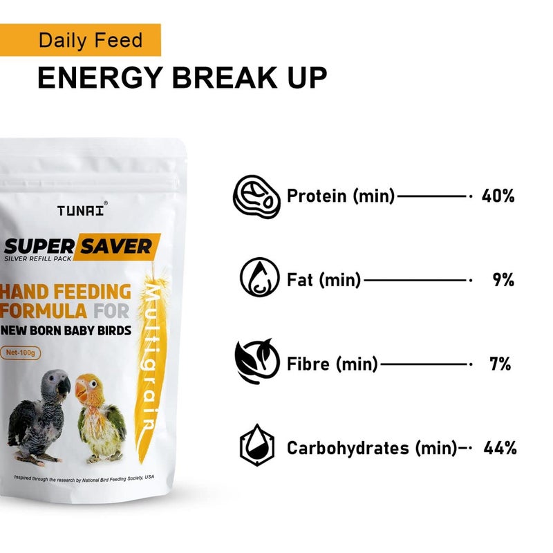 TUNAI صيغة تغذية يدوية من توناي سوبر سيفر لجميع الطيور حديثة الولادة | 100 جرام | ضروري لطيورك الصغيرة - محتوى غني بالكالسيوم والبروتين، مناسب لجميع الطيور - Image 4