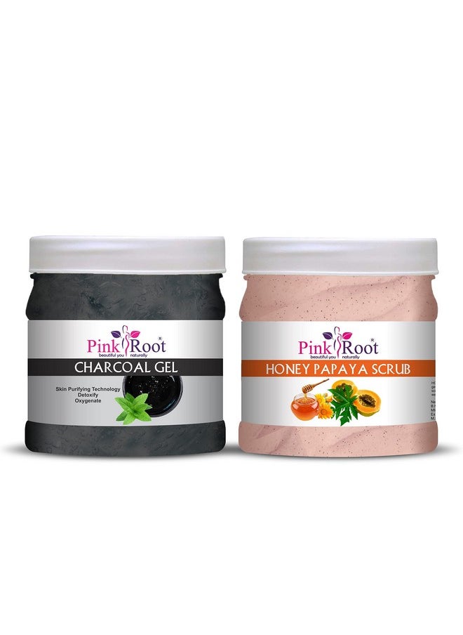 Pink Root Pink Root Charcoal Gel 500ml with Honey Papaya Scrub 500ml  - Image 1