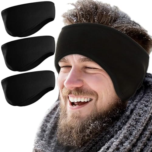 VEEJION Fleece Ear Warmers for Women Men 3 Pcs Ear Muffs Covers for Winter Running Yoga Skiing Riding (Black) - Image 1