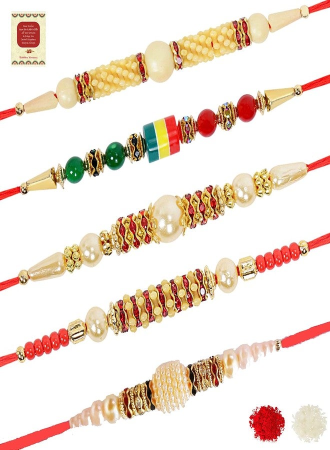 Riddhika Ventures Set of Multi Colour Family Rakhi with Roli Chawal and Greeting Card (J1K1O1D1S1) - Image 2