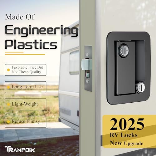 TrampgiK قفل باب كامبر بلاستيك هندسي، بديل لقفل باب RV، يناسب فتحة 3.65" × 2.95"، للمركبات المنزلية، كامبر RV، باب المدخل الأمامي، 1 قفل + 4 مفاتيح متطابقة - Image 3
