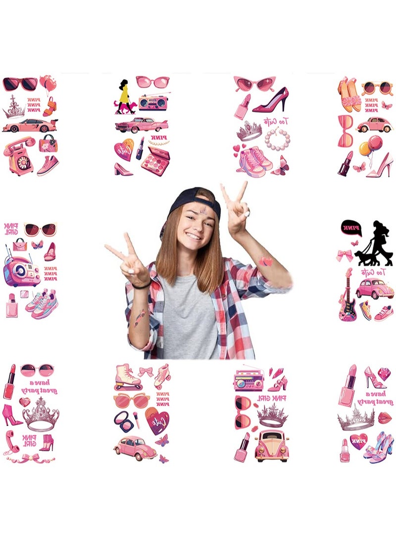 NIBEMINENT 10 Pcs Cartoon Pink Girl Deco Kit Waterproof Stickers, High Definition Printing Bright Colors, Suitable for Laptop Skateboard Luggage Water Bottle Guitar DIY - Image 1
