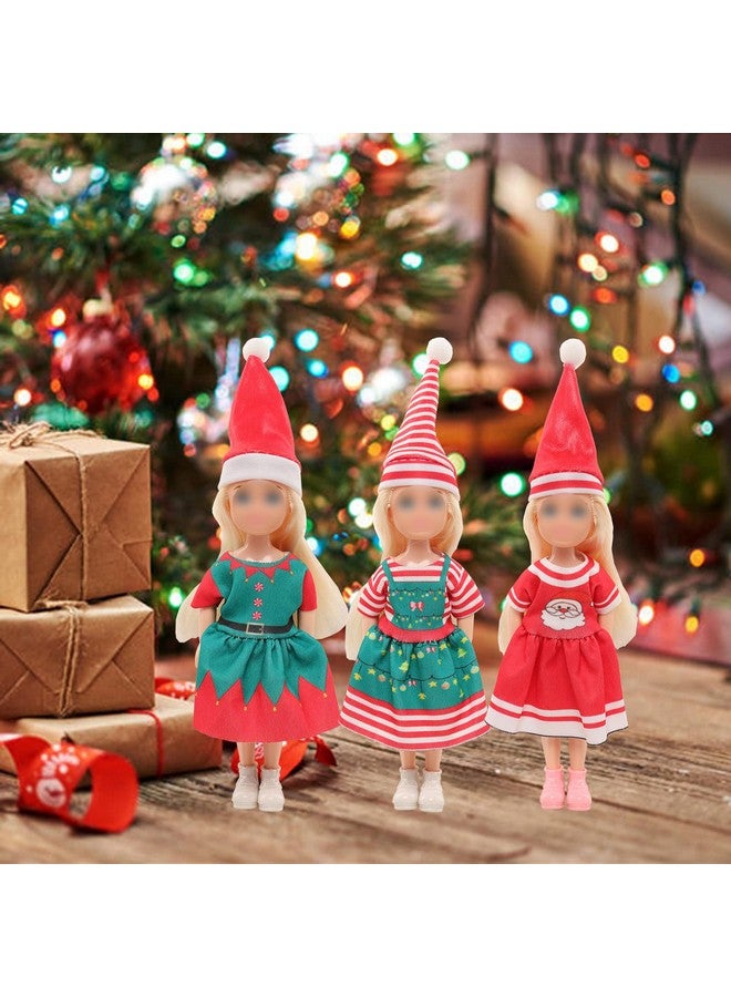Miunana 6 Dresses For 5.3 Inch Girl Doll Christmas Clothes Dress Outfits And Christmas Hats For 11.5 Inch Girl Doll Sister 4'' Mini Doll Clothes And Accessories - Image 4
