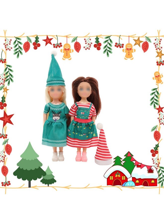 Miunana 6 Dresses For 5.3 Inch Girl Doll Christmas Clothes Dress Outfits And Christmas Hats For 11.5 Inch Girl Doll Sister 4'' Mini Doll Clothes And Accessories - Image 2