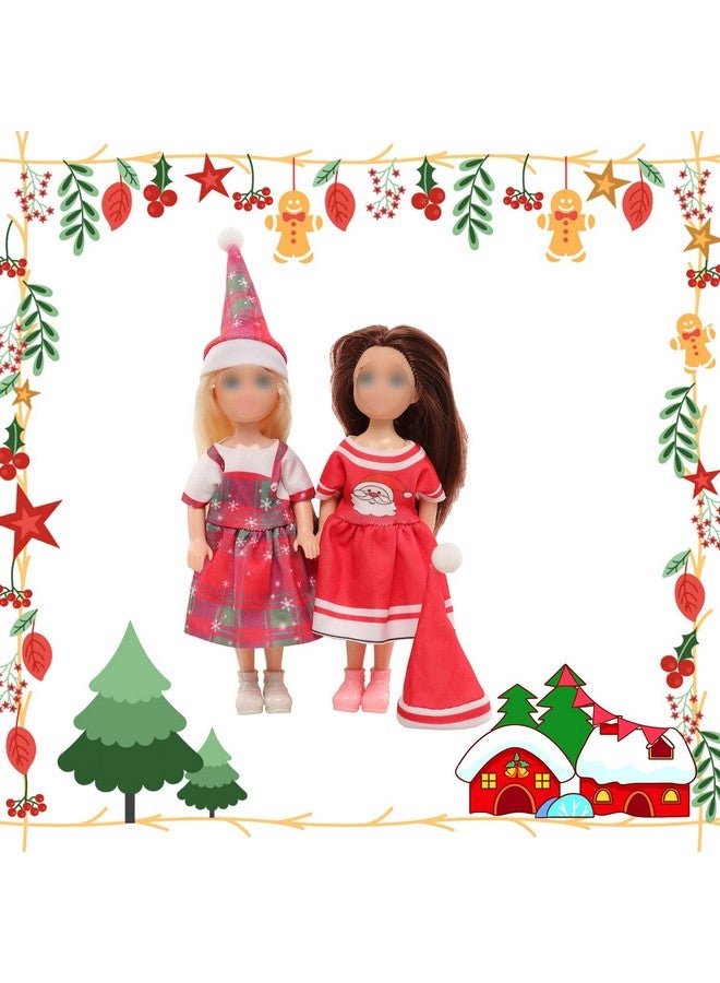 Miunana 6 Dresses For 5.3 Inch Girl Doll Christmas Clothes Dress Outfits And Christmas Hats For 11.5 Inch Girl Doll Sister 4'' Mini Doll Clothes And Accessories - Image 5