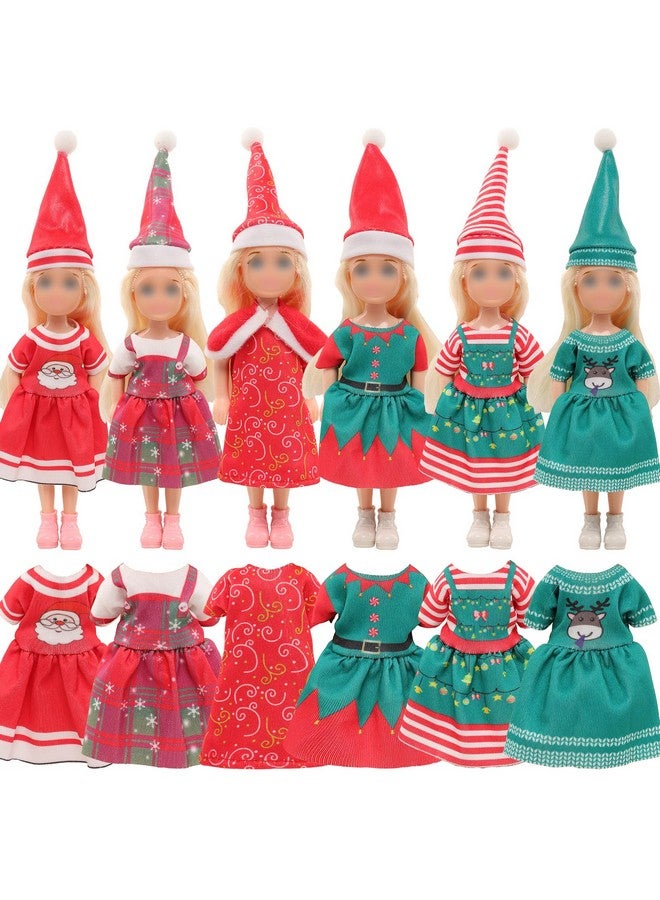 Miunana 6 Dresses For 5.3 Inch Girl Doll Christmas Clothes Dress Outfits And Christmas Hats For 11.5 Inch Girl Doll Sister 4'' Mini Doll Clothes And Accessories - Image 1