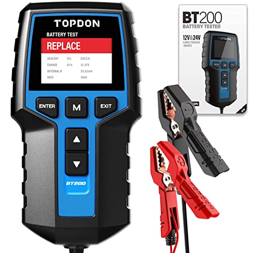 Topdon جهاز اختبار بطارية السيارة TOPDON BT200، جهاز اختبار بطارية 12V/24V 100-2000CCA، مع اختبارات بدء التشغيل والشحن، للسيارات والدراجات النارية والقوارب وسيارات الدفع الرباعي والشاحنات، للمحترفين وهواة الأعمال اليدوية - Image 1