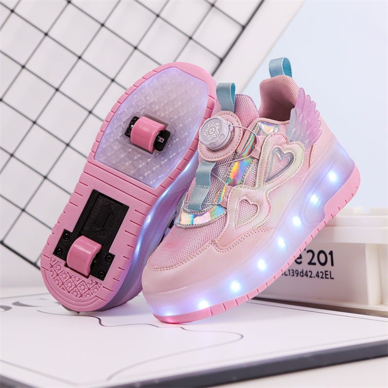Girls Dual-Wheel Flash Sneakers Breathable 016 pink [double wheel]] 