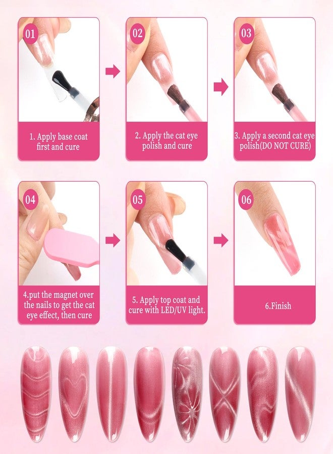 heemeei 12pcs Cat Eye Magnet for Nails, 6 In 1 Multifunction 9pcs Stripe Plates Pen Wand for Cat Eye Gel Polish 3d Nail Art Salon or Diy (Pink) - Image 5