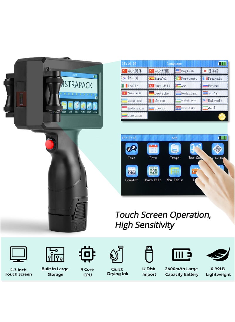 Demin - Portable 12.7mm Handheld Inkjet Printer QR Barcode Batch Number Logo Expiry Date Label Printer Gun 25 Languages Non-encrypted - Image 1