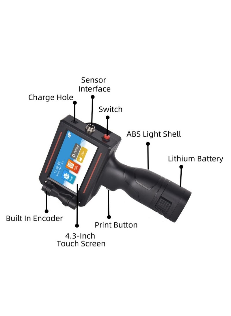 Demin - Portable 12.7mm Handheld Inkjet Printer QR Barcode Batch Number Logo Expiry Date Label Printer Gun 25 Languages Non-encrypted - Image 1